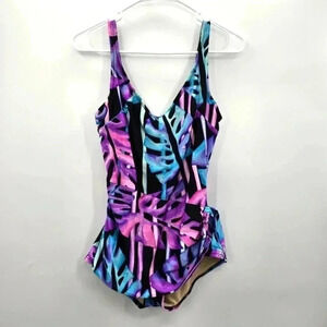 Slimsuit Purple Tropical One Piece Bathing Suit Swimwear Swimsuit Medium Size 10